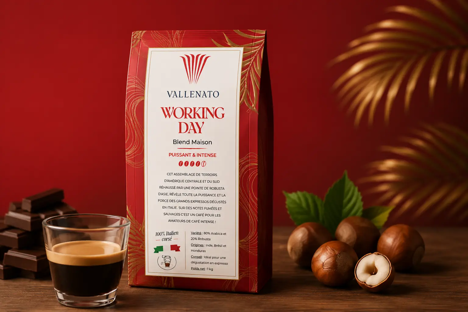 Café premium Vallenato Working Day avec notes chocolatées et noisette pour entreprises